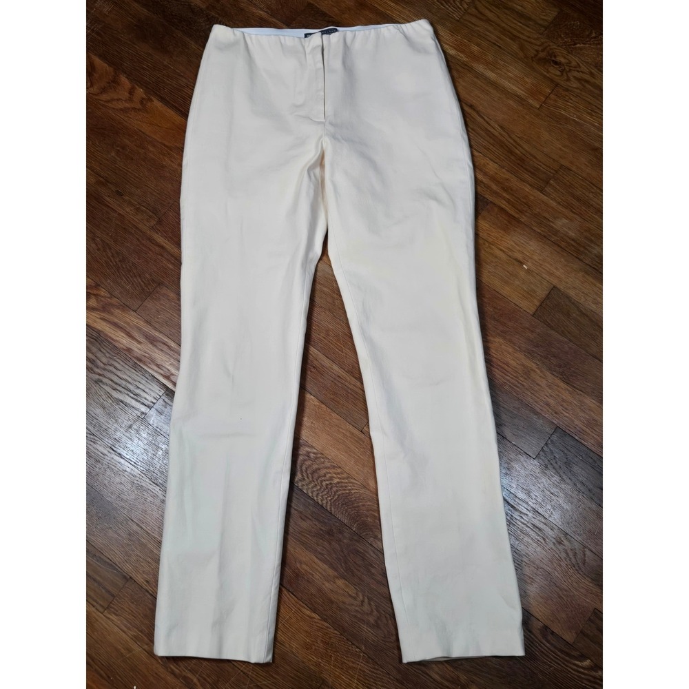 Elliott Lauren Cream Stretch Cotton Straight Leg Pants Size 6 Made in USA